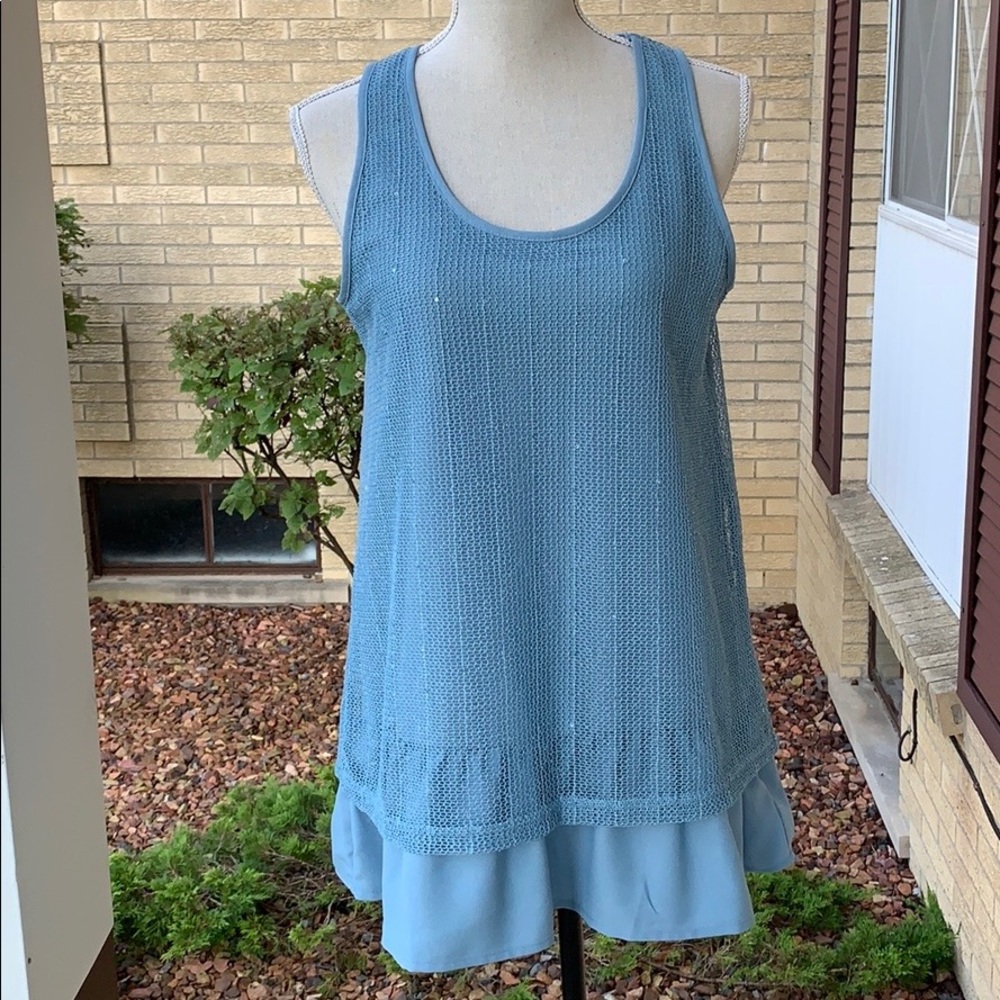 Blue lace overlay long tank